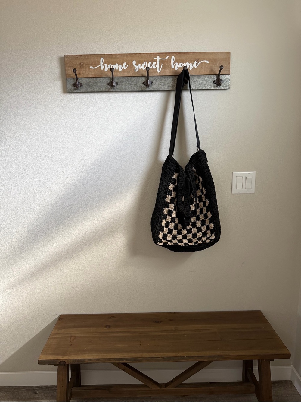 The Sak Lanie Market Tote, Hand Crochet in Black Check
